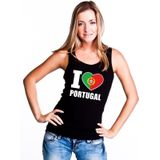 Zwart I love Portugal supporter singlet shirt/ tanktop dames - Portugees shirt dames
