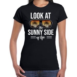 Sunny side feest t-shirt / shirt Look at the sunny side of life voor dames - zwart - Beach party outfit / kleding/ verkleedkleding/ carnaval shirt