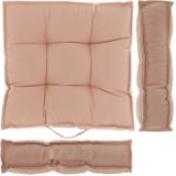 Unique Living Vloerkussen - 2x - oud roze - katoen - 43 x 43 x 7 cm - vierkant - Matraskussen/zitkussen