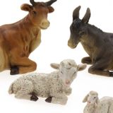 Kerststal dieren - beeldjes - 4x stuks - os, ezel, schaap en lammetje