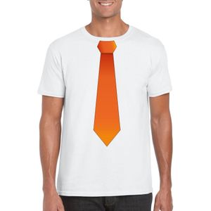 Wit t-shirt met oranje stropdas heren - Oranje Koningsdag/ Holland supporter kleding