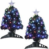 2x stuks fiber optic kerstbomen/kunst kerstbomen met gekleurde lampjes 45 cm - Kunstbomen/kerstbomen met lampjes/lichtjes