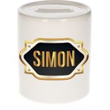 Simon naam cadeau spaarpot met gouden embleem - kado verjaardag/ vaderdag/ pensioen/ geslaagd/ bedankt