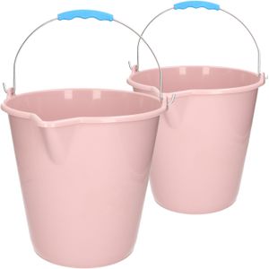 Kunststof emmers set van 9 en 12 liter inhoud met schenktuit oud roze - Huishoud/schoonmaak