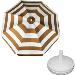 Parasol - Goud/wit - D160 cm - incl. draagtas - parasolvoet - 42 cm