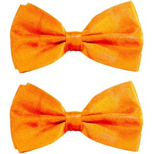 Partychimp Carnaval verkleed vlinderstrikje zijdeglans - 2x - oranje - polyester - heren/dames