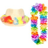 Carnaval verkleed set - Tropische Hawaii party - hoedje met bloemenslinger - volwassenen