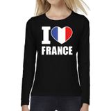 I love France supporter t-shirt met lange mouwen / long sleeves voor dames - zwart - Frankrijk landen shirtjes - Franse fan kleding dames