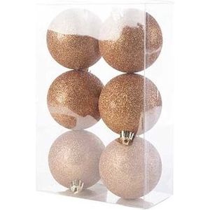 18x Koperen kunststof kerstballen 8 cm - Glitter - Onbreekbare plastic kerstballen - Kerstboomversiering koper