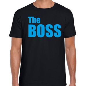 The boss t-shirt zwart met blauwe letters voor heren - fun tekst shirts / grappige t-shirts
