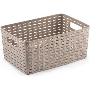 6x stuks rotan gevlochten opbergmand/opbergbox kunststof - Taupe - 19 x 29 x 13 cm - Kast mandjes