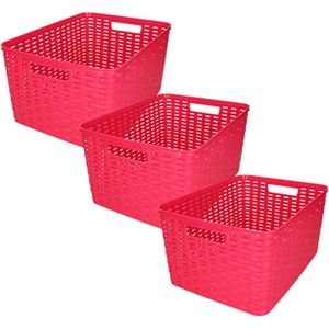 Plasticforte opbergmand/kastmandje - 3x - 18 liter - fuchsia roze - kunststof - 28 x 38 x 19 cm