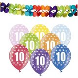 Partydeco 10e jaar verjaardag feestversiering set - 12x ballonnen en 2x feestslingers