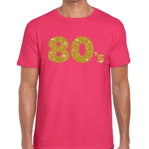 80's gouden glitter tekst t-shirt roze heren - Jaren 80/ Eighties kleding