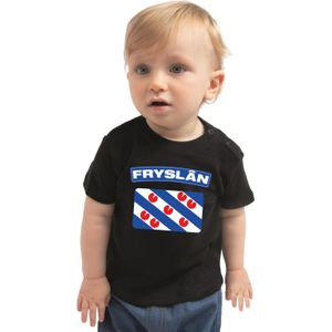 Fryslan baby shirt met vlag zwart jongens en meisjes - Kraamcadeau - Babykleding - Friesland landen t-shirt