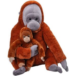 Grote Pluche knuffel dieren familie Orang Utan aap 52 cm. Wildlife speelgoed beesten - Moeder met kind/baby setje