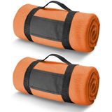 3x Fleece dekens/plaids oranje met afneembaar handvat 150 x 120 cm  - Fleecedekens - Woonaccessoires