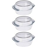 3x Ronde ovenschaal glas met deksel 20 x 7 cm - 1,7 L - Glazen ovenschalen