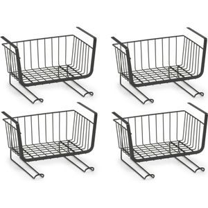 5x Zwarte opberg/opruim hangmandjes met haken 31 cm - Zeller - Huishouding - Opbergen/opruimen - Opbergmanden/opruimmanden - Hangmanden voor in de kast