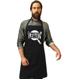 Master Chef keukenschort zwart heren met zwarte koksmuts / kookmuts - kokskleding / barbecue outfit