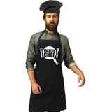 Master Chef keukenschort zwart heren met zwarte koksmuts / kookmuts - kokskleding / barbecue outfit