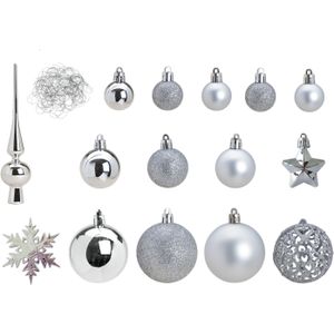 Kerstballen - 110 stuks - zilver - inclusief piek