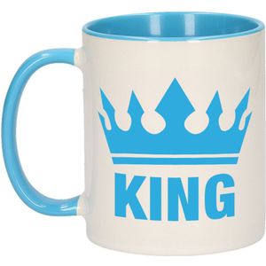 1x Cadeau King beker / mok - blauw met wit - 300 ml keramiek - blauwe bekers