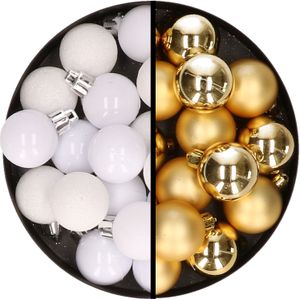 Kerstballen 36x stuks - 3 en 4 cm - wit en goud - kunststof