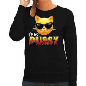 Funny emoticon sweater I am no pussy zwart voor dames - Fun / cadeau trui