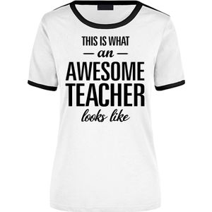 This is what an awesome teacher looks like wit/zwart ringer cadeau t-shirt - dames - beroepen / cadeau shirt