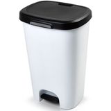 Kunststof afvalemmers/vuilnisemmers wit 50 liter met zwarte deksel en pedaal - Vuilnisbakken/prullenbakken