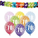 Partydeco 70e jaar verjaardag feestversiering set - 12x ballonnen en 2x feestslingers