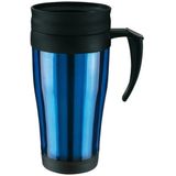 Set van 3x stuks thermosbeker/warmhoudbeker blauw/zwart 400 ml - Thermo koffie/thee bekers dubbelwandig met schroefdop