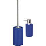 Spirella Badkamer accessoires set - WC-borstel/zeeppompje - porselein - donkerblauw - Luxe uitstraling