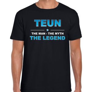 Naam cadeau Teun - The man, The myth the legend t-shirt  zwart voor heren - Cadeau shirt voor o.a verjaardag/ vaderdag/ pensioen/ geslaagd/ bedankt
