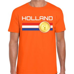Holland landen t-shirt met medaille en Nederlandse vlag - oranje - heren -  Holland landen shirt / kleding - EK / WK / Olympische spelen outfit