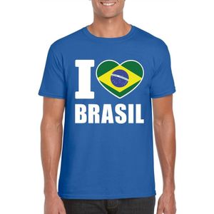 Blauw I love Brazilie supporter shirt heren - Braziliaans t-shirt heren