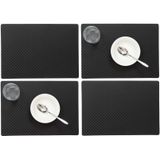 Set van 6x stuks stevige luxe Tafel placemats Zafiro zwart 30 x 43 cm - Met anti slip laag en Pu coating toplaag