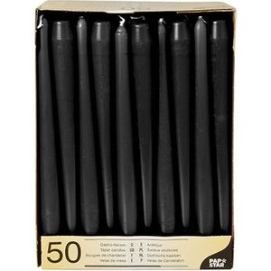 Voordeelverpakking zwarte dinerkaarsen/kandelaarkaarsen - Gotische kaarsen zwart 50 stuks 25 cm - Tafel decoratie kaarsen