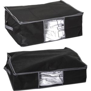 Set van 2x dekbed/kussen opberghoezen zwart met vacuumzak - 60 x 44 x 25 cm en 60 x 45 x 15 cm