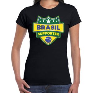 Brasil supporter schild t-shirt zwart voor dames - Brazilie landen t-shirt / kleding - EK / WK / Olympische spelen outfit