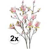 2x Roze kunst Magnolia tak 105 cm - Kunstbloemen