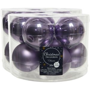 30x stuks kerstballen heide lila paars van glas 6 cm - mat/glans - Kerstboomversiering