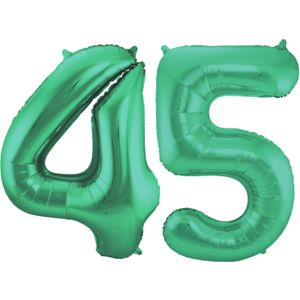 Folat Folie ballonnen - 45 jaar cijfer - glimmend groen - 86 cm - leeftijd feestartikelen