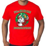 Grote maten fout Kerst t-shirt - bier drinkende kerstman - niks HO HO HO doordrinken - rood voor heren - kerstkleding / kerst outfit