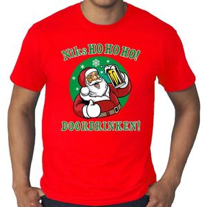 Grote maten fout Kerst t-shirt - bier drinkende kerstman - niks HO HO HO doordrinken - rood voor heren - kerstkleding / kerst outfit