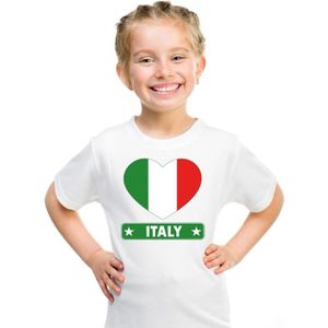 Italie kinder t-shirt met Italiaanse vlag in hart wit jongens en meisjes