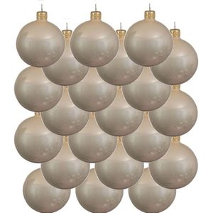 18x Licht parel/champagne glazen kerstballen 6 cm - Glans/glanzende - Kerstboomversiering licht parel/champagne