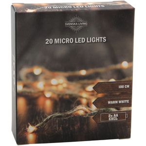 Touwverlichting met 20 micro led lampjes sfeerverlichting op batterij - 100 cm - Kerstverlichting/sfeerverlichting touw