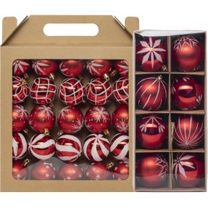 Feeric lights &amp; Christmas kerstballen - 33x st - rood - gedecoreerd - 6 en 8 cm